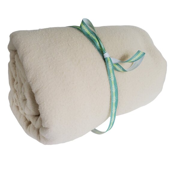 Vintage 100% Acrylic Blanket Full Double Satin Trim 85" x 87" White Ivory Soft - Picture 2 of 8